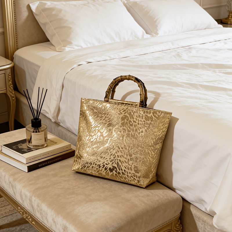 여성용 고급스러운 메탈릭 골드 자카드 소재의 잎무늬 토 - Luxury Bags Tote 리뷰 및 가격