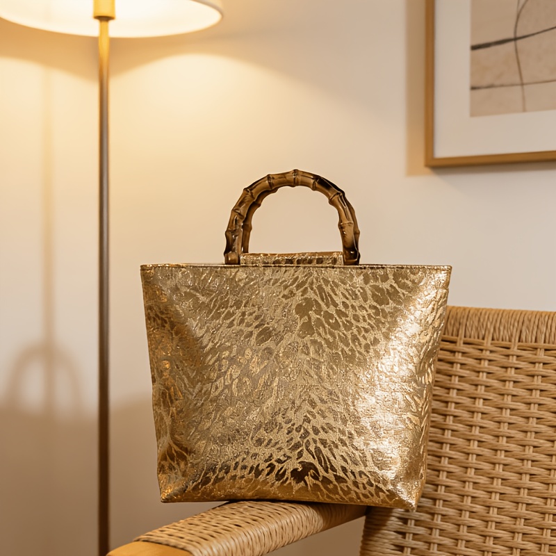 여성용 고급스러운 메탈릭 골드 자카드 소재의 잎무늬 토 - Luxury Bags Tote 리뷰 및 가격