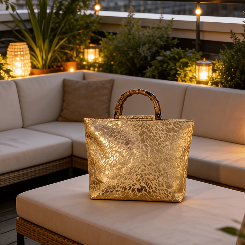 여성용 고급스러운 메탈릭 골드 자카드 소재의 잎무늬 토 - Luxury Bags Tote 리뷰 및 가격