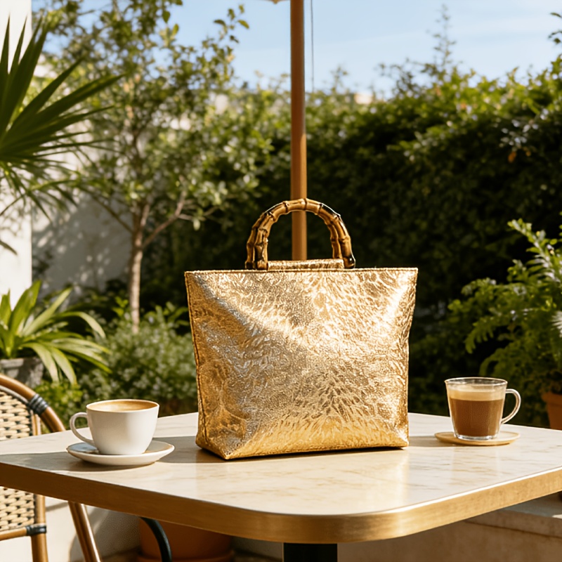 여성용 고급스러운 메탈릭 골드 자카드 소재의 잎무늬 토 - Luxury Bags Tote 리뷰 및 가격